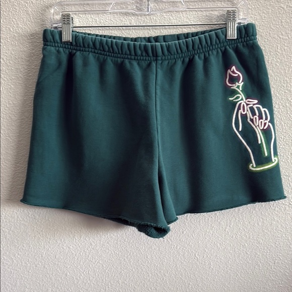 SPIRIT JERSEY Pants - Green Spirit Jersey Shorts With Rose and Hand Design Size Medium